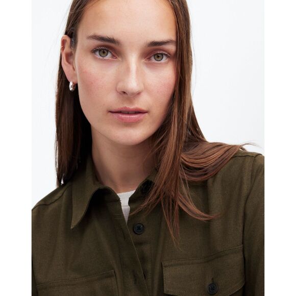 NWT Madewell Women's Button-Up Mini Shirtdress in Dark Olive Melange Size Small - Picture 5 of 15